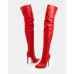 Women's Black Faux Leather Thigh-High Stiletto Boots – Sleek and Sexy Over-the-Knee Design for Clubwear and Evening Glam