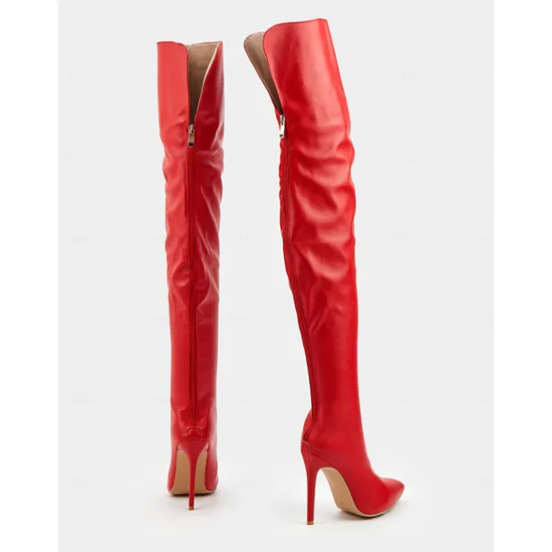 Women's Black Faux Leather Thigh-High Stiletto Boots – Sleek and Sexy Over-the-Knee Design for Clubwear and Evening Glam