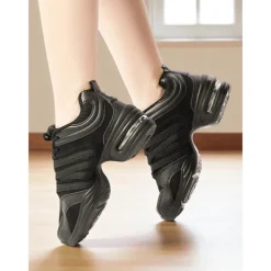 Women's Black Jazz Dance Sneakers - Lightweight Breathable Lace-Up Professional Hip-Hop Practice Shoes