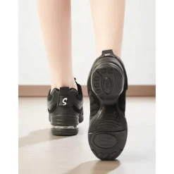 Women's Black Jazz Dance Sneakers - Lightweight Breathable Lace-Up Professional Hip-Hop Practice Shoes