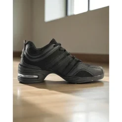 Women's Black Jazz Dance Sneakers - Lightweight Breathable Lace-Up Professional Hip-Hop Practice Shoes