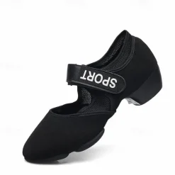 Women's Black Jazz Dance Shoes – Breathable Mesh Split Sole Sneakers with Adjustable Strap – Professional Dance Footwear for Ballroom, Latin, and Fitness Training