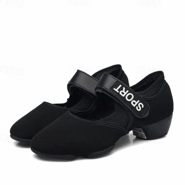 Women's Black Jazz Dance Shoes – Breathable Mesh Split Sole Sneakers with Adjustable Strap – Professional Dance Footwear for Ballroom, Latin, and Fitness Training
