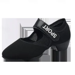 Women's Black Jazz Dance Shoes – Breathable Mesh Split Sole Sneakers with Adjustable Strap – Professional Dance Footwear for Ballroom, Latin, and Fitness Training