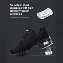 Women's Black Knit Dance Shoes – Lightweight, Air-Cushioned Sole, Breathable Design, Perfect for Latin, Jazz, and Fitness Dance