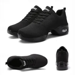 Women's Black Knit Dance Shoes – Lightweight, Air-Cushioned Sole, Breathable Design, Perfect for Latin, Jazz, and Fitness Dance
