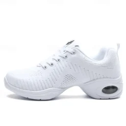 Women's Black Knit Dance Sneakers – Breathable Mesh Lace-Up Jazz Shoes with Air Cushion Sole for Fitness, Hip-Hop & Latin Dance