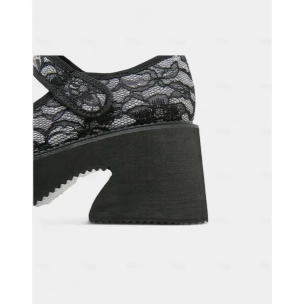 Women's Black Lace Platform Mary Jane Shoes - Gothic Chunky Heel Round Toe Dress Shoes with Bow Detail, Perfect for Halloween, Cosplay, and Evening Parties