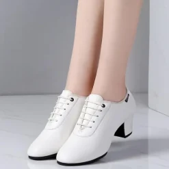 Women's Black Lace-Up Dance Shoes – PU Leather Latin Ballroom Practice Shoes with Low Heel, Comfortable & Durable for Professional Performance & Training