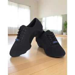 Women's Black Lace-Up Dance Sneakers - Breathable Lightweight Jazz and Fitness Practice Shoes for Latin and Ballroom Training