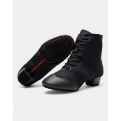 Women's Black Lace-Up Jazz Dance Boots with Suede Sole – Comfortable Performance Shoes for Ballroom, Latin, and Stage Dance