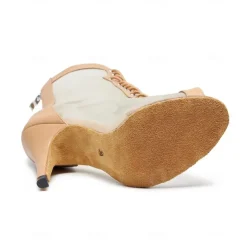 Women's Black Lace-Up Mesh Dance Boots - Open-Toe Stiletto Heels for Ballroom, Salsa, and Evening Wear