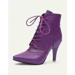 Women's Black Lace-Up Stiletto Ankle Boots with Brogue Detailing - Gothic Witch Shoes for Halloween and Cosplay