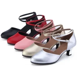 Women's Black Latin Dance Shoes – Comfortable Low Heel Ballroom Shoes with Cross Ankle Straps – Professional Performance & Practice Footwear