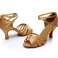Women's Black Latin Dance Shoes with Strappy Design and Kitten Heels - Comfortable Ballroom Sandals for Salsa and Tango