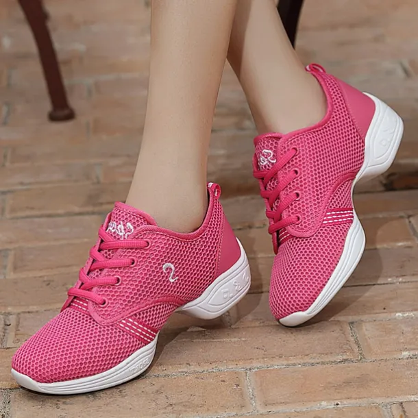 Women's Black Mesh Breathable Dance Sneakers – Lightweight Lace-Up Jazz and Hip-Hop Shoes for Latin, Zumba, and Fitness Training