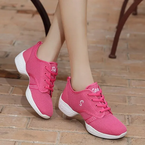 Women's Black Mesh Breathable Dance Sneakers – Lightweight Lace-Up Jazz and Hip-Hop Shoes for Latin, Zumba, and Fitness Training