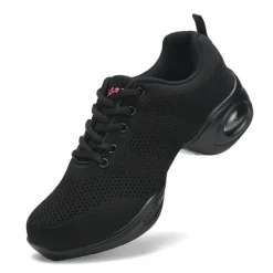 Women's Black Mesh Dance Sneakers with Air Cushion Sole - Ideal for Jazz, Hip-Hop, and Latin Dance - Breathable Lightweight Footwear for Comfort and Flexibility