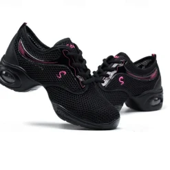 Women's Black Mesh Dance Sneakers – Breathable Lightweight Jazz Shoes with Air Cushion Sole for Zumba, Hip Hop, and Fitness Training
