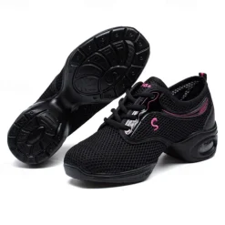 Women's Black Mesh Dance Sneakers – Breathable Lightweight Jazz Shoes with Air Cushion Sole for Zumba, Hip Hop, and Fitness Training