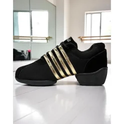 Women's Black Mesh Dance Sneakers - Lightweight Breathable Jazz and Hip Hop Practice Shoes with Red Stripes for Fitness and Performance