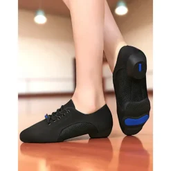 Women's Black Mesh Jazz Dance Sneakers - Lightweight Breathable Lace-Up Shoes for Professional Latin, Ballroom, and Practice Training