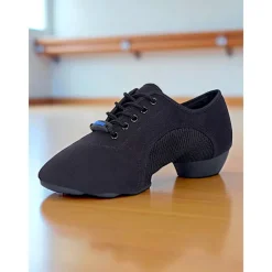 Women's Black Mesh Jazz Dance Sneakers - Lightweight Breathable Lace-Up Shoes for Professional Latin, Ballroom, and Practice Training