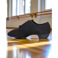 Women's Black Mesh Jazz Dance Sneakers - Lightweight Breathable Lace-Up Shoes for Professional Latin, Ballroom, and Practice Training