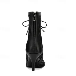 Women's Black Mesh Lace-Up Dance Boots with Open Toe and Stiletto Heel - Ideal for Ballroom and Latin Dance