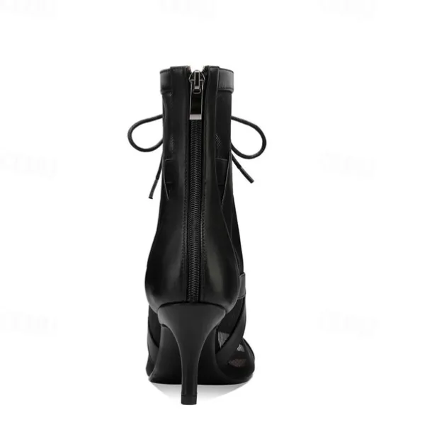 Women's Black Mesh Lace-Up Dance Boots with Open Toe and Stiletto Heel - Ideal for Ballroom and Latin Dance