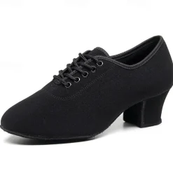 Women's Black Oxford Ballroom Dance Shoes – Canvas Lace-Up Latin Practice Shoes with Suede Sole for Professional Performance & Training