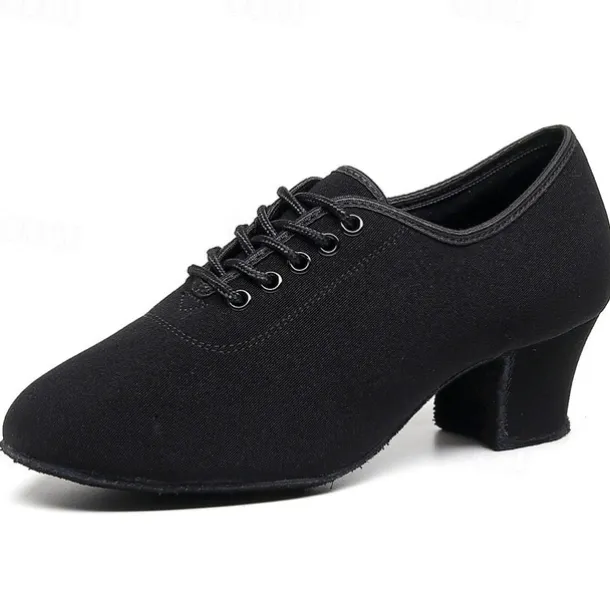 Women's Black Oxford Ballroom Dance Shoes – Canvas Lace-Up Latin Practice Shoes with Suede Sole for Professional Performance & Training