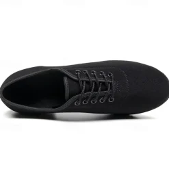 Women's Black Oxford Ballroom Dance Shoes – Canvas Lace-Up Latin Practice Shoes with Suede Sole for Professional Performance & Training