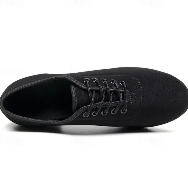 Women's Black Oxford Ballroom Dance Shoes – Canvas Lace-Up Latin Practice Shoes with Suede Sole for Professional Performance & Training