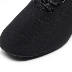 Women's Black Oxford Ballroom Dance Shoes – Canvas Lace-Up Latin Practice Shoes with Suede Sole for Professional Performance & Training