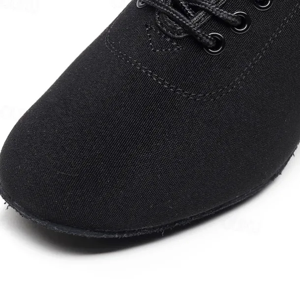 Women's Black Oxford Ballroom Dance Shoes – Canvas Lace-Up Latin Practice Shoes with Suede Sole for Professional Performance & Training