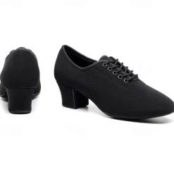 Women's Black Oxford Ballroom Dance Shoes – Canvas Lace-Up Latin Practice Shoes with Suede Sole for Professional Performance & Training