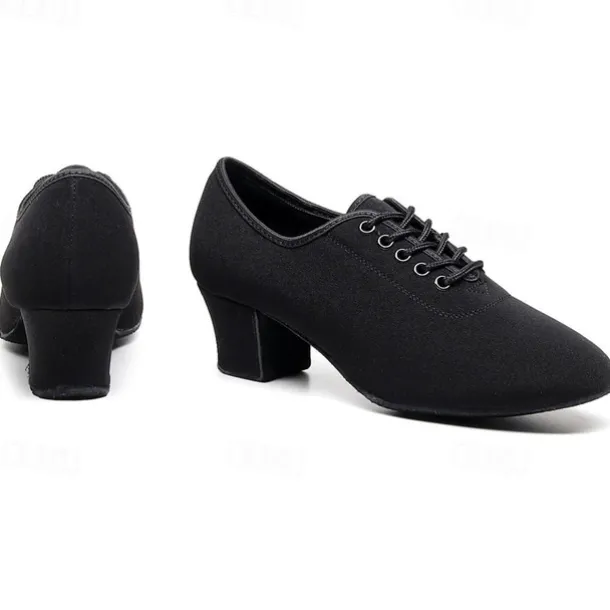 Women's Black Oxford Ballroom Dance Shoes – Canvas Lace-Up Latin Practice Shoes with Suede Sole for Professional Performance & Training
