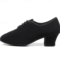 Women's Black Oxford Ballroom Dance Shoes – Canvas Lace-Up Latin Practice Shoes with Suede Sole for Professional Performance & Training