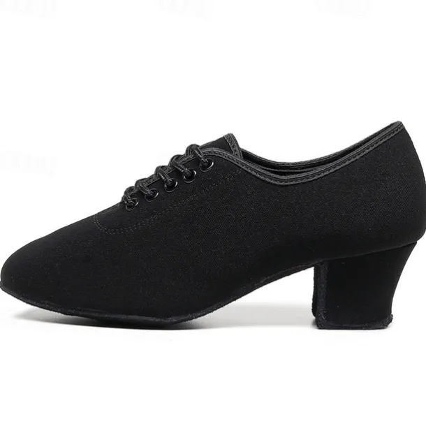 Women's Black Oxford Ballroom Dance Shoes – Canvas Lace-Up Latin Practice Shoes with Suede Sole for Professional Performance & Training