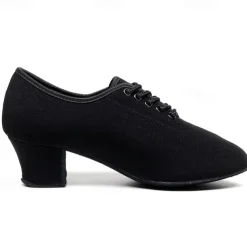 Women's Black Oxford Ballroom Dance Shoes – Canvas Lace-Up Latin Practice Shoes with Suede Sole for Professional Performance & Training