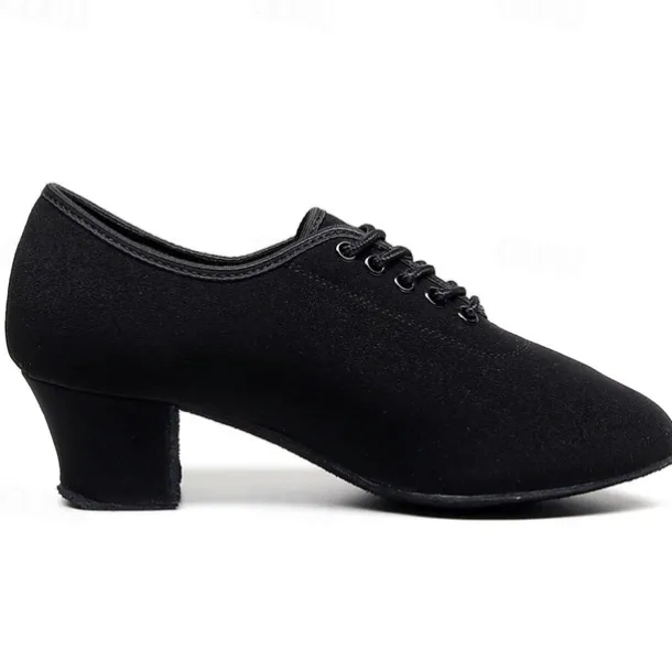 Women's Black Oxford Ballroom Dance Shoes – Canvas Lace-Up Latin Practice Shoes with Suede Sole for Professional Performance & Training