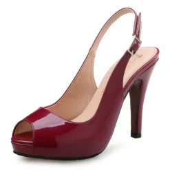 Women's Black Patent Leather Peep-Toe Slingback High Heels – Elegant Stiletto for Formal Events, Parties, and Evening Wear