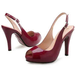 Women's Black Patent Leather Peep-Toe Slingback High Heels – Elegant Stiletto for Formal Events, Parties, and Evening Wear
