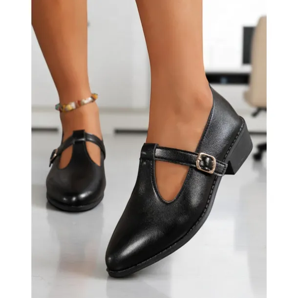 Women's Black Patent T-Strap Mary Jane Shoes – Pointed Toe Low Block Shoes for Office, School and Semi-Formal Events