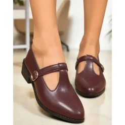 Women's Black Patent T-Strap Mary Jane Shoes – Pointed Toe Low Block Shoes for Office, School and Semi-Formal Events