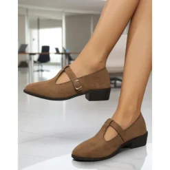 Women's Black Patent T-Strap Mary Jane Shoes – Pointed Toe Low Block Shoes for Office, School and Semi-Formal Events