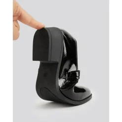 Women's Black Patent T-Strap Mary Jane Shoes – Pointed Toe Low Block Shoes for Office, School and Semi-Formal Events