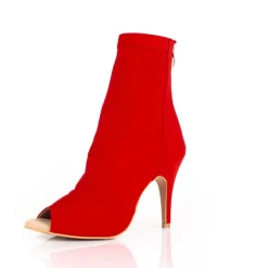 Women's Black Peep-Toe Dance Booties with Stiletto Heels - Elegant Performance Footwear for Ballroom and Latin Dance