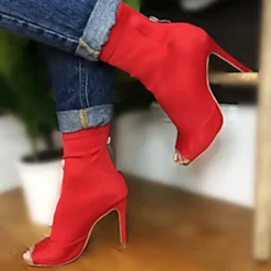 Women's Black Peep-Toe Dance Booties with Stiletto Heels - Elegant Performance Footwear for Ballroom and Latin Dance